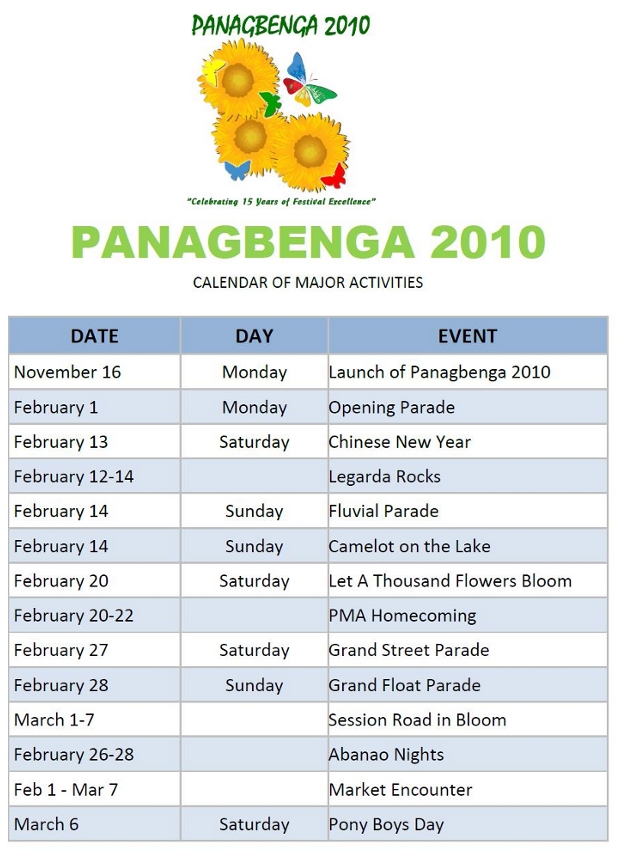 Panagbenga 2009 calendar